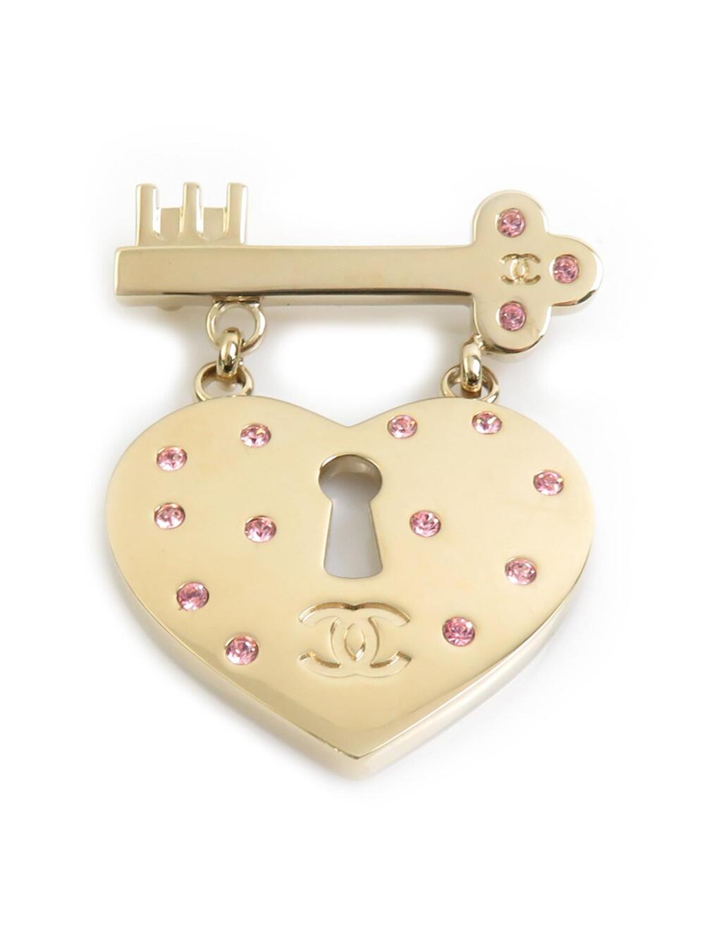Chanel Heart Lock And Key Brooch Metal #250199C65B